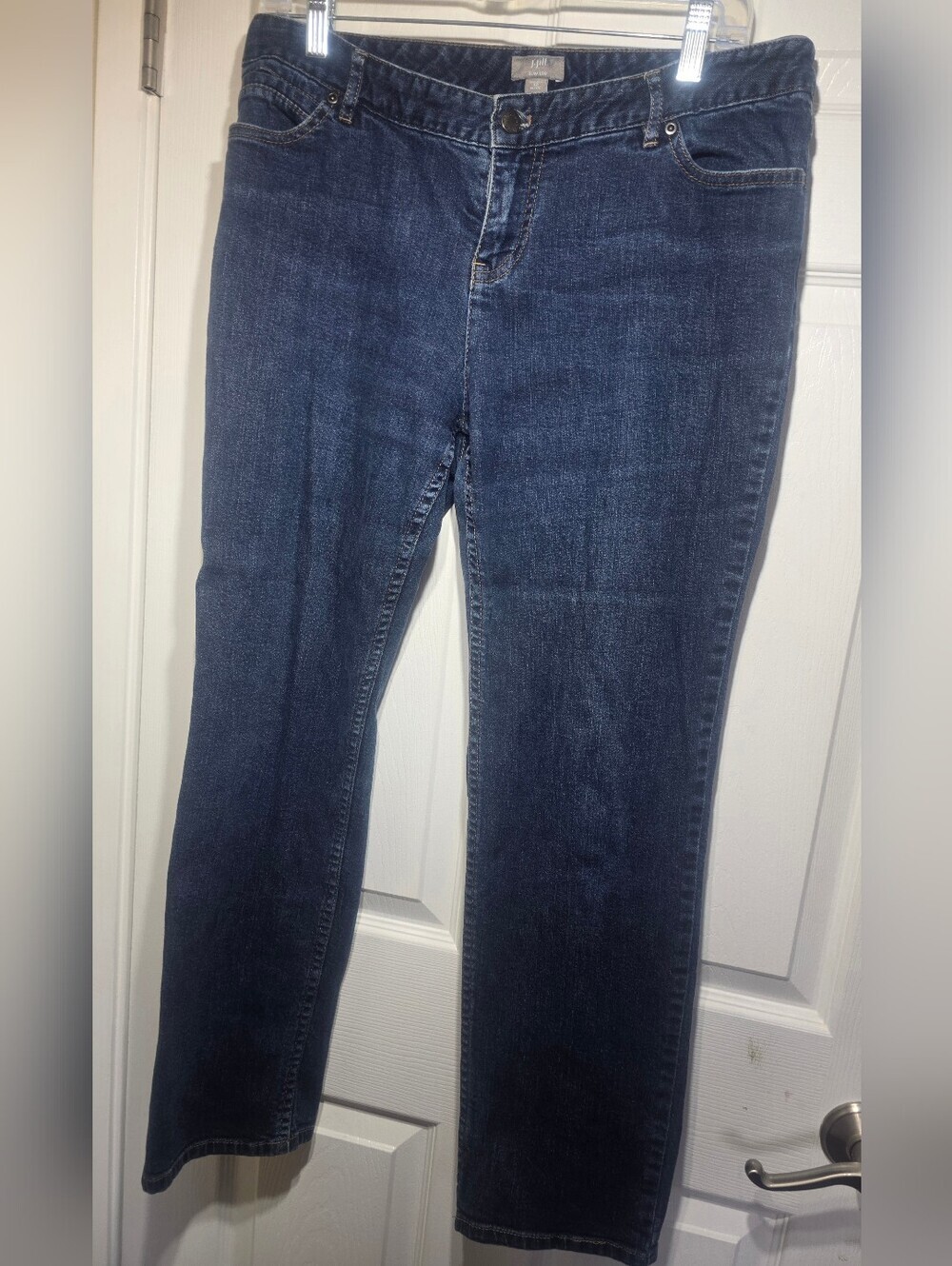 J. Jill Slim Leg Stretch Jeans Women’s Size 12 Petite Dark Wash Straight Slimleg - Picture 2 of 4